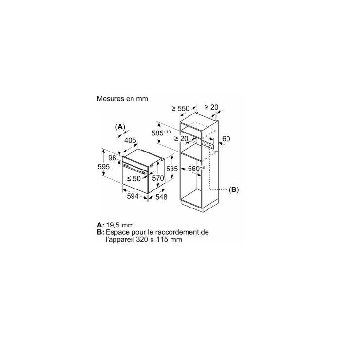 BOSCH - Four intégrable multifonction 71l 60cm hydrolyse - HQA534BB3F série 4